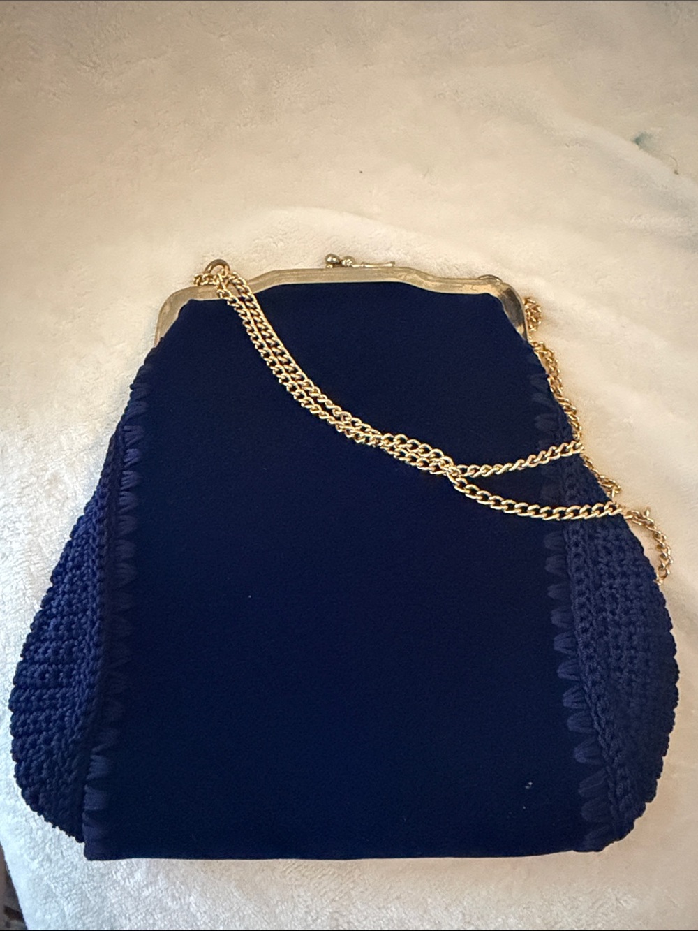 Vintage Navy Chain-Handle Women's Evening Bag
